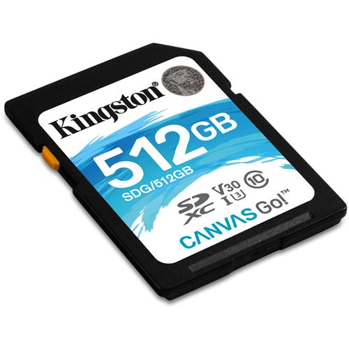 Kingston Tarjeta SD -( SDG/512GB ) SD Canvas Go! Idéal pour les Appareils Photos DSLR; les Drones et Autres Appareils Compatibles avec les Cartes SD