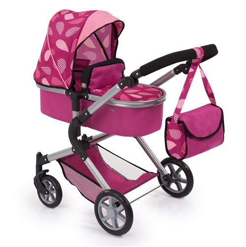 Bayer Design 18147AA Landau pour poupée City Neo avec un sac à bandoulière et un panier, convertible en une poussette, Bordeaux avec Motif