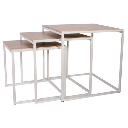 The Home Deco Factory - Tables carrées gigognes métal et bois (Lot de 3) Blanc