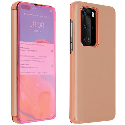 Housse pour Huawei P40 Pro Clapet translucide Design Miroir Support Vidéo rose gold
