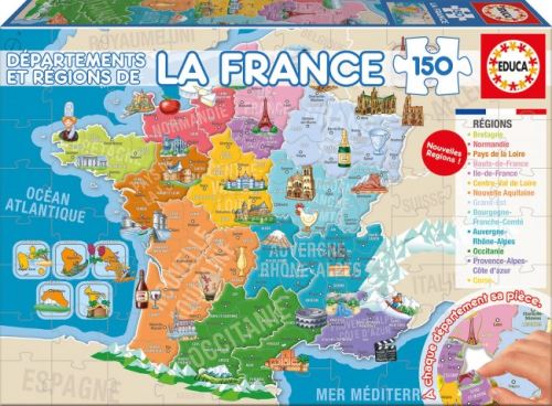 Puzzle enfant - carte de france : les departements et regions - 150 pieces - jeu educatifs