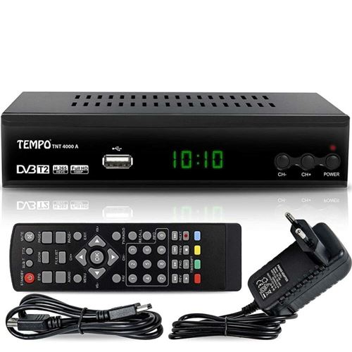 Tempo 4000 Decodeur TNT HD pour TV / FULL HD Decodeurs TNT Peritel / HDMI Décodeur, Demodulateur, Recepteur, Boitier, Adaptateur HEVC, Tuner, Noir