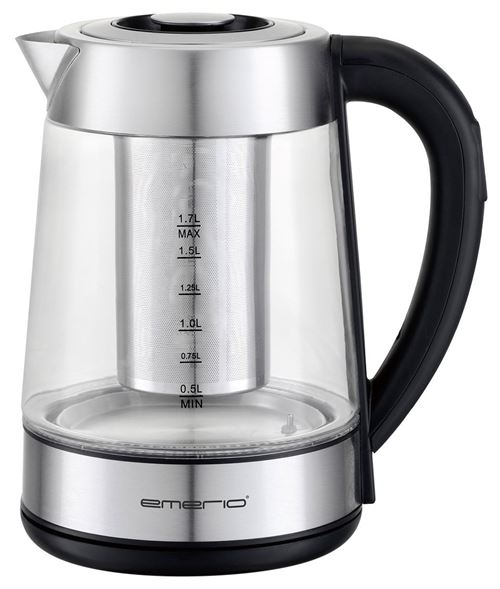 Emerio bouilloire, 1,8 l, verre/acier inoxydable, Filtre en acier inoxydable