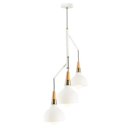 HOMEMANIA Lampe à Suspension Flora Chandelier - de Plafond - Blanc, Chêne, Laiton en Bois, Métal, 42 x 42 x 120 cm, 3xMax 40W, E27