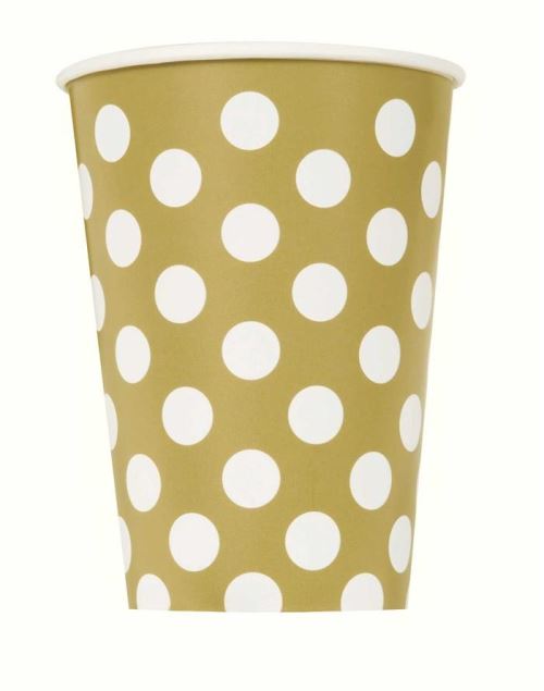 Unique tasses de fête points 6 pièces 350 ml or/blanc