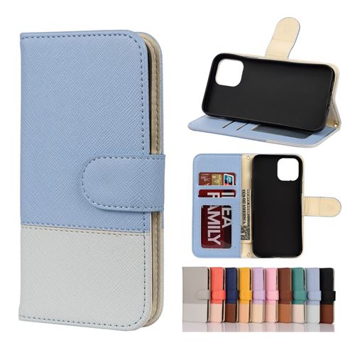 Etui en PU texture croisée d'épissage de couleur avec support bleu clair pour votre Apple iPhone 12 Pro Max 6.7 pouces