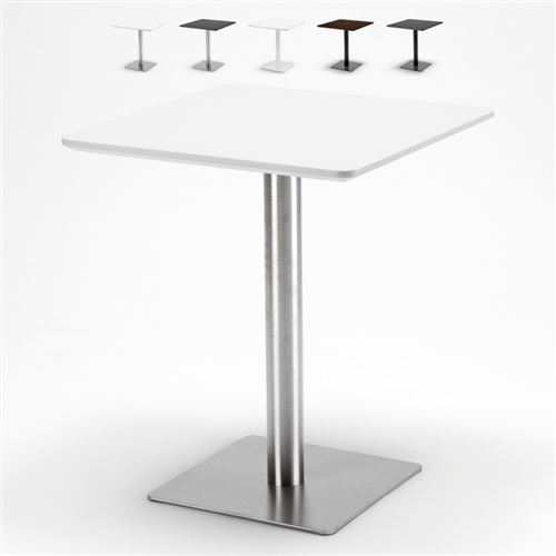 Table 60x60 carrée avec pied central pour bar bistrots Horeca, Couleur: Blanc - Argent