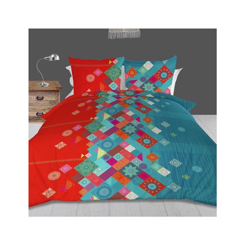 Parure housse de couette 240x220 cm en microfibre PATCHWORK multicolore, par Soleil d'Ocre