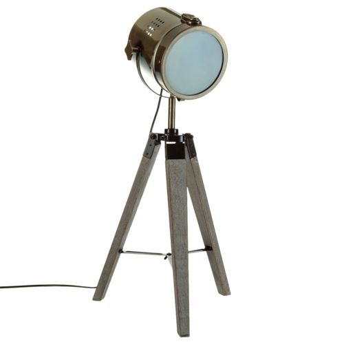 Lampe projecteur bois et métal style industriel Atmosphera Lampadaire spot EBOR métal trépied bois H150