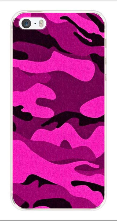 Coque en silicone imprimée compatible iPhone 5 iPhone 5S Camouflage rose