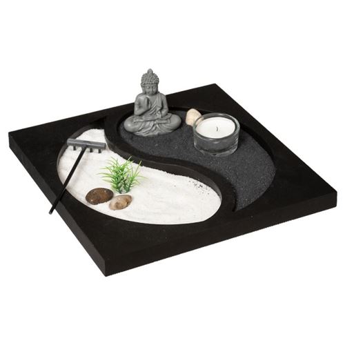 Jardin Zen Bouddha Ying Yang 23cm Noir
