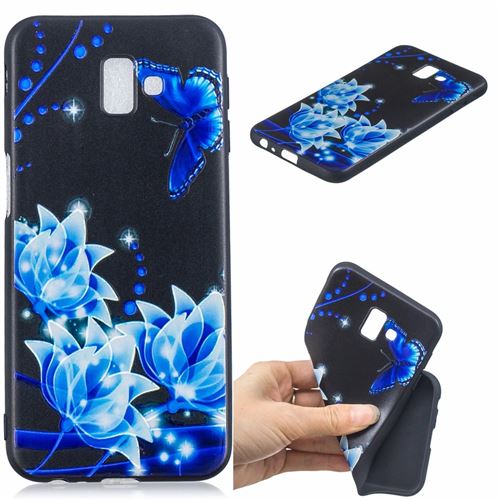 Coque en TPU impression de motifs fleur bleue et papillon pour votre Samsung Galaxy J6 Plus