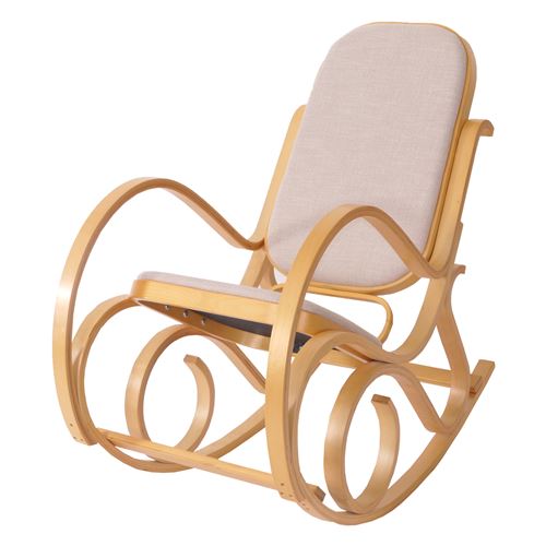 Rocking-chair, fauteuil &agrave; bascule M41, imitation ch&ecirc;ne, tissu beige