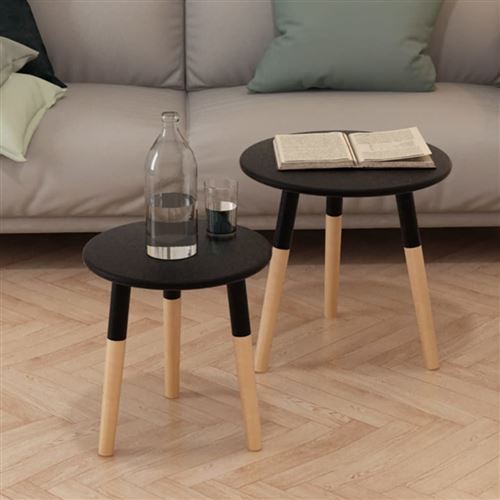 Vidaxl Noir 2-Delige Bijzettafelset Massief Grenenhout Zwart244735 - Image 1