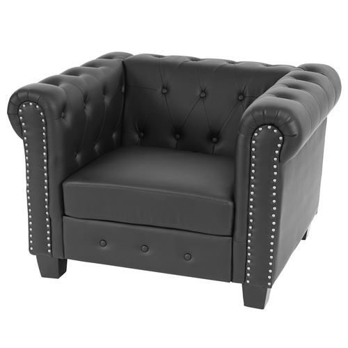 Mendler Noir Fauteuil De Luxe Lounge Relax Chesterfield Similicuir Pieds Carrés, - Image 3