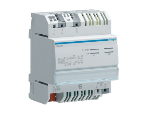 HAGER Fuente de alimentaci&oacute;n, 30V DC, 320mA + 24V DC, 640 mA