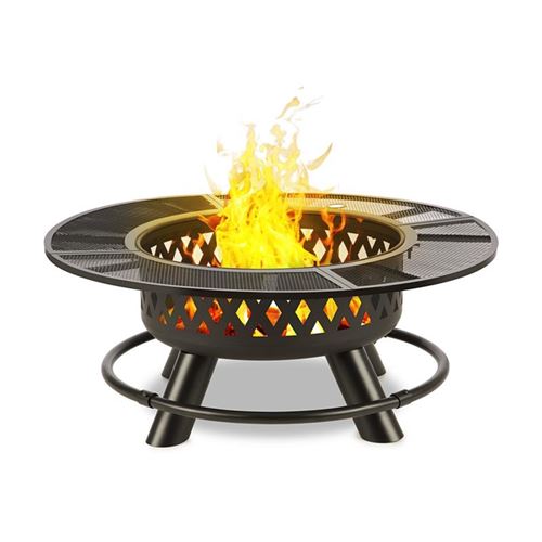 Rosario Brasero de jardin 3-en-1 &Oslash; 120cm , grille de barbecue &Oslash; 70cm & table d'ext&eacute;rieur en acier