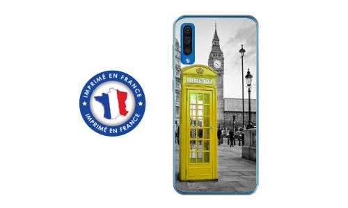 Coque souple pour Samsung Galaxy A50 avec impression Motifs cabine téléphonique UK jaune