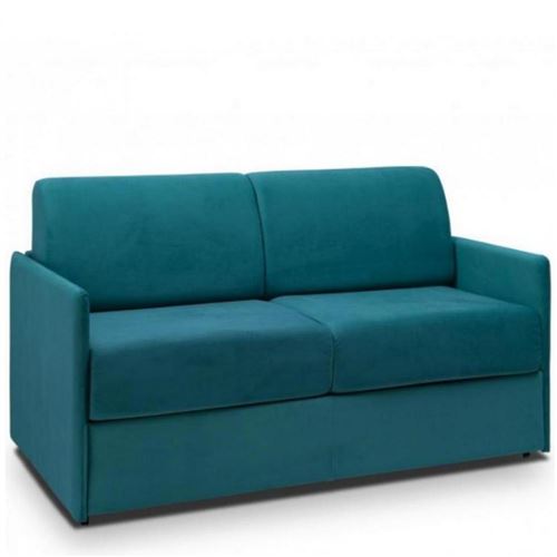 Canapé convertible rapido COLOSSE matelas épaisseur 22cm à mémoire de forme couchage 140 cm velours bleu paon