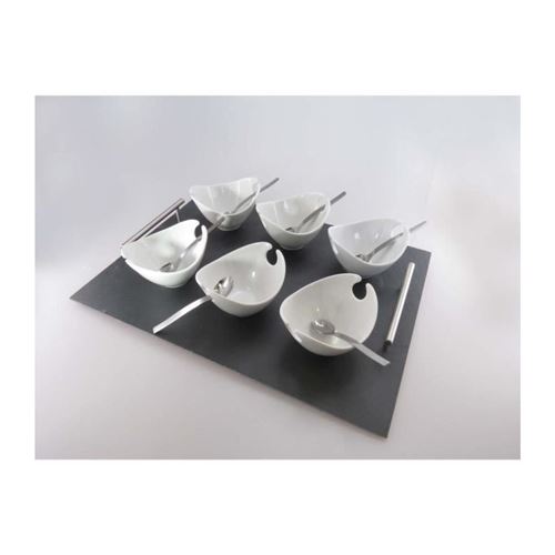 LEBRUN - Plateau 30x30 métal 9 pieces coupelles Jonque blanches