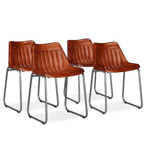 vidaXL Chaise de salle à manger 4 pcs Cuir véritable à rayures Marron