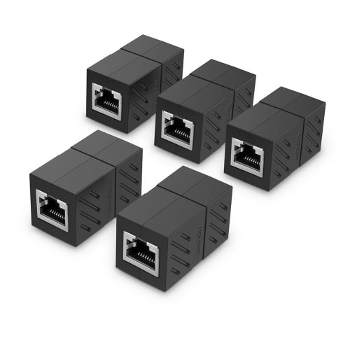 Lot de 5 Cat 7 Coupleur RJ45 Ethernet Connecteur Réseau Adaptateur Femelle à Femelle Blindé 8P8C (Noir)