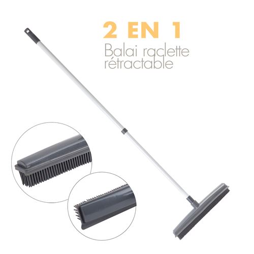 Balai 3 en 1 avec brosse caoutchouc et raclette - Manche téléscopique - Modèle aléatoire