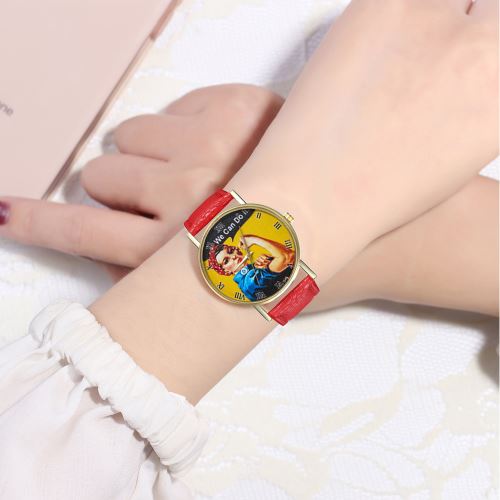Bracelet en cuir pour homme de style rétro pour dames de montre à quartz de mode T248-Arouge