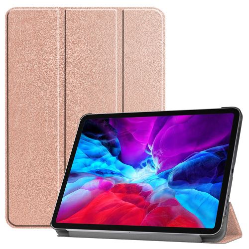 Etui en PU + TPU support à trois plis de charge au crayon de pomme avec support or rose pour votre Apple iPad Pro 12.9 pouces (2020)