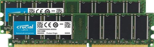 Crucial 2GB Kit (1GBx2) (DDR, 333MHz, PC2700, Unbuffered, DIMM, 184-Pin) Mémoire