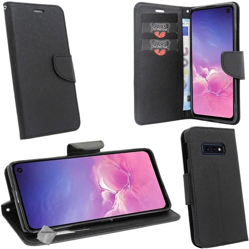 Housse etui coque pochette portefeuille pour Samsung Galaxy S10e avec verre trempe - NOIR / NOIR