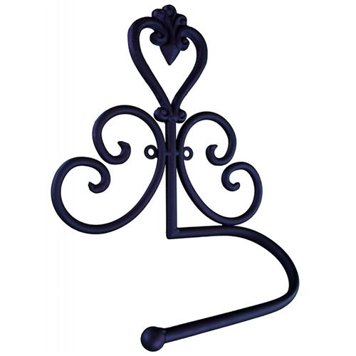 L'Héritier Du Temps - Déroule papier toilette à fixer motif fleur de lys ou porte serviette mural en fer patiné marron noir 10x21x28cm