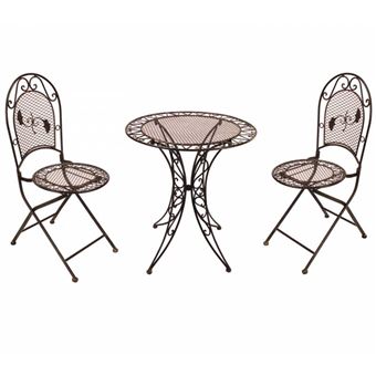 Salon De Jardin 2 Personnes Salon De The Bistrot 1 Table 2 Chaises Pliables En Fer Marron Mobilier De Jardin Achat Prix Fnac