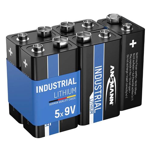 ANSMANN Pile Industrielle au Lithium - 9V Batterie E-Block/6F22 - Pack de 5