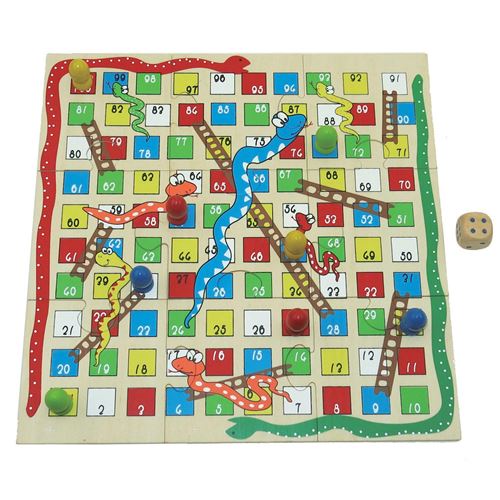 Jeu de voyage serpents et échelles en bois, 2en1