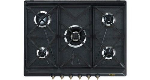 Smeg Coloniale Srv876Aogh - Table De Cuisson Au Gaz - 5 Plaques De Cuisson - Niche - Largeur : 55.5 Cm - Profondeur : 47.8 Cm - Anthracite Mat/Laiton Antique