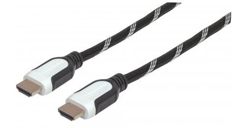 Manhattan 354776 câble hdmi haute vitesse avec canal ethernet stoffummantelung, 2 m noir blanc