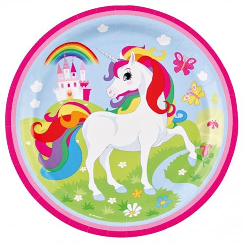 8 assiettes en carton licorne 23 cm