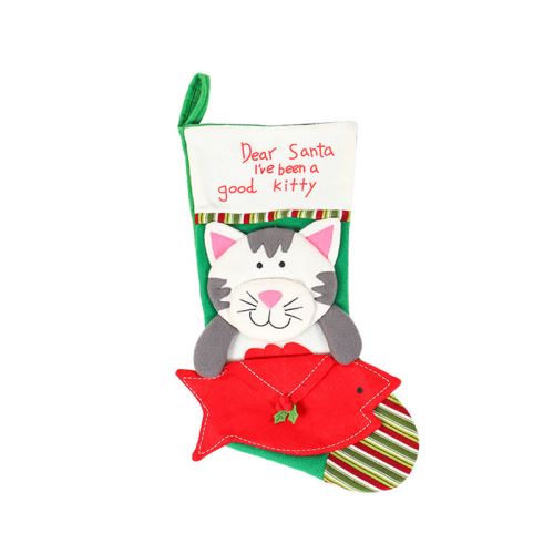 Bas de noël sac cadeau animaux de compagnie chien - décorations de noël, vert 20x46x26CM