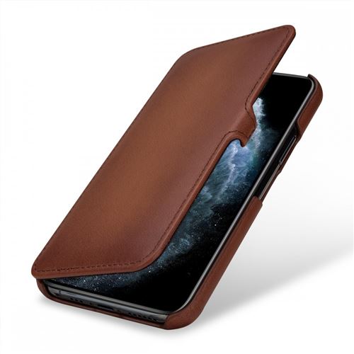 Etui pour iPhone 11 Pro book type marron en cuir véritable Stilgut