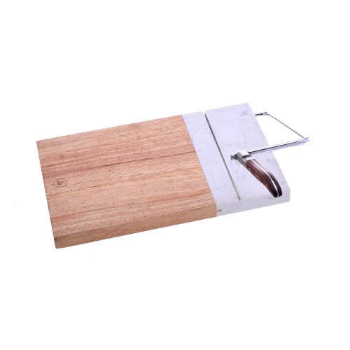 Planche à foie gras - Lyre en acier inoxydable et manche en bois - Bois d'hévéa et marbre - Indispensables pour vos repas de Noël