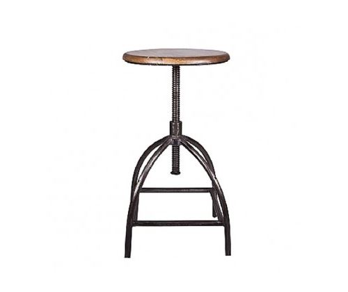 Tabouret Style Industriel Métal Noir et Bois de Manguier