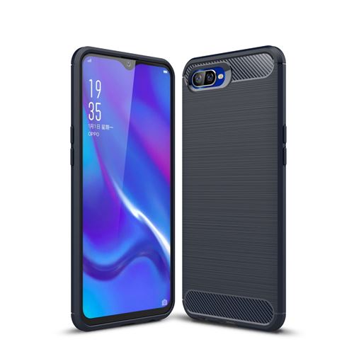 Coque en TPU fibre de carbone souple bleu foncé pour votre Oppo K1