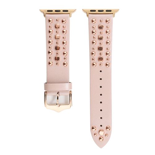  Bracelet en cuir v&eacute;ritable avec rivet pour Apple Watch Series 6/ SE/ 5/ 4 44mm - Rose 