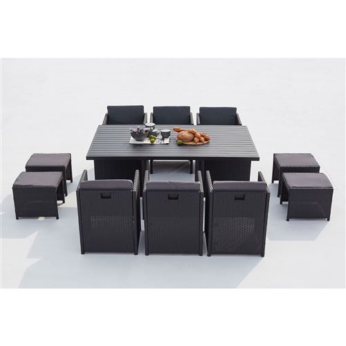 Sunset 10 Salon De Jardin Encastrable 10 Places En Resine Tressee Et Aluminium Noir Gris Mobilier De Jardin Achat Prix Fnac