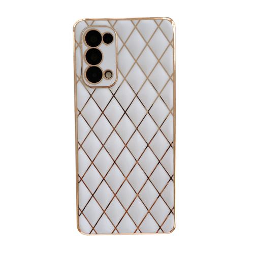 Coque en Cuir Pour Samsung Galaxy S22 Frusde avec Galvanoplastie Diamant Motif de Grille Etui-Blanc
