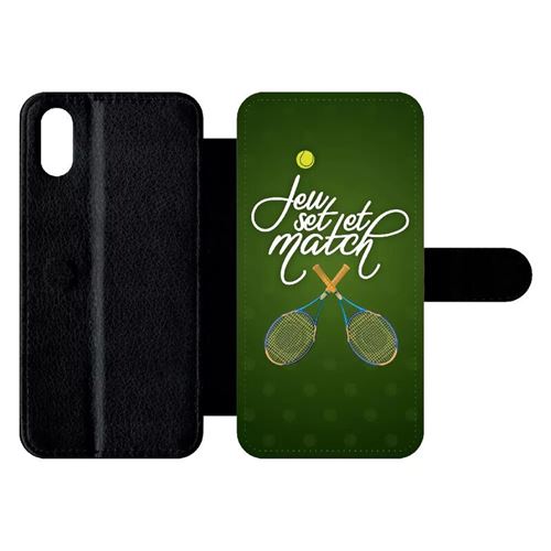 Etui My-Kase pour iPhone X - jeu set et match de tennis - Simili-cuir Noir