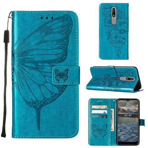 MPFRANCE Housse pour Nokia 2.4 Bleu [Papillon V3]