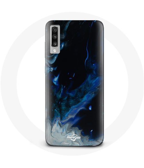 Coque Samsung Galaxy A70 Nuages de fumée multicolore de bleu gris et noir sur fond noir Maniacase