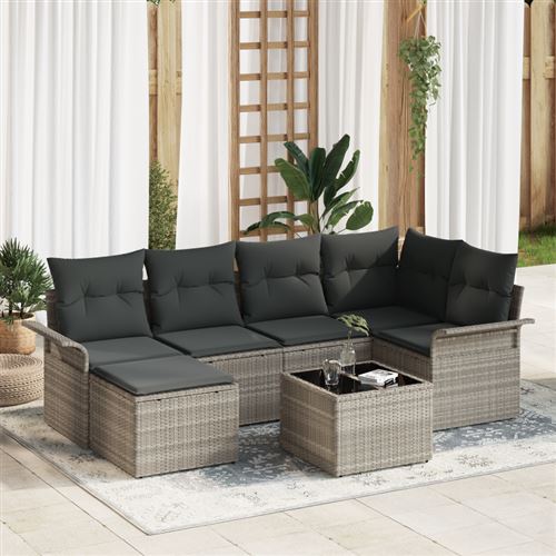 Non Communiqué Gris Ensemble De Canapés De Jardin 7 Pièces Avec Coussins Poly Rattan